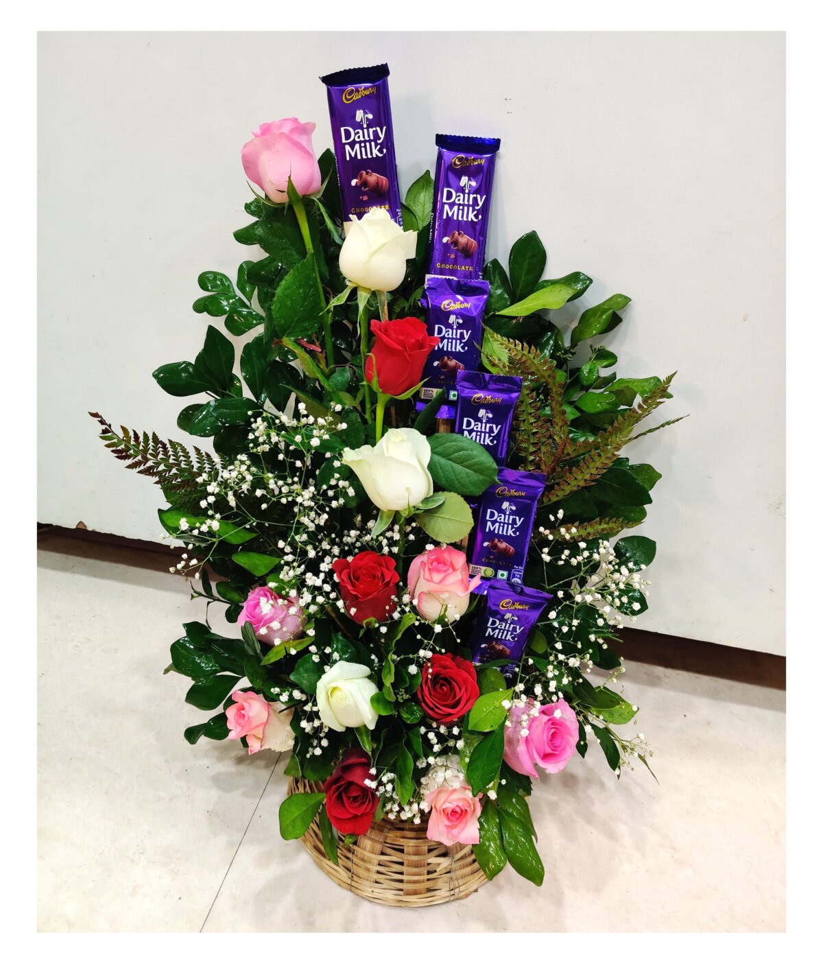 Basket Of Roses With Chocolates