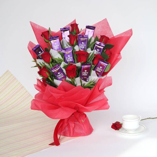 Roses and Dairy Milk Bouquet